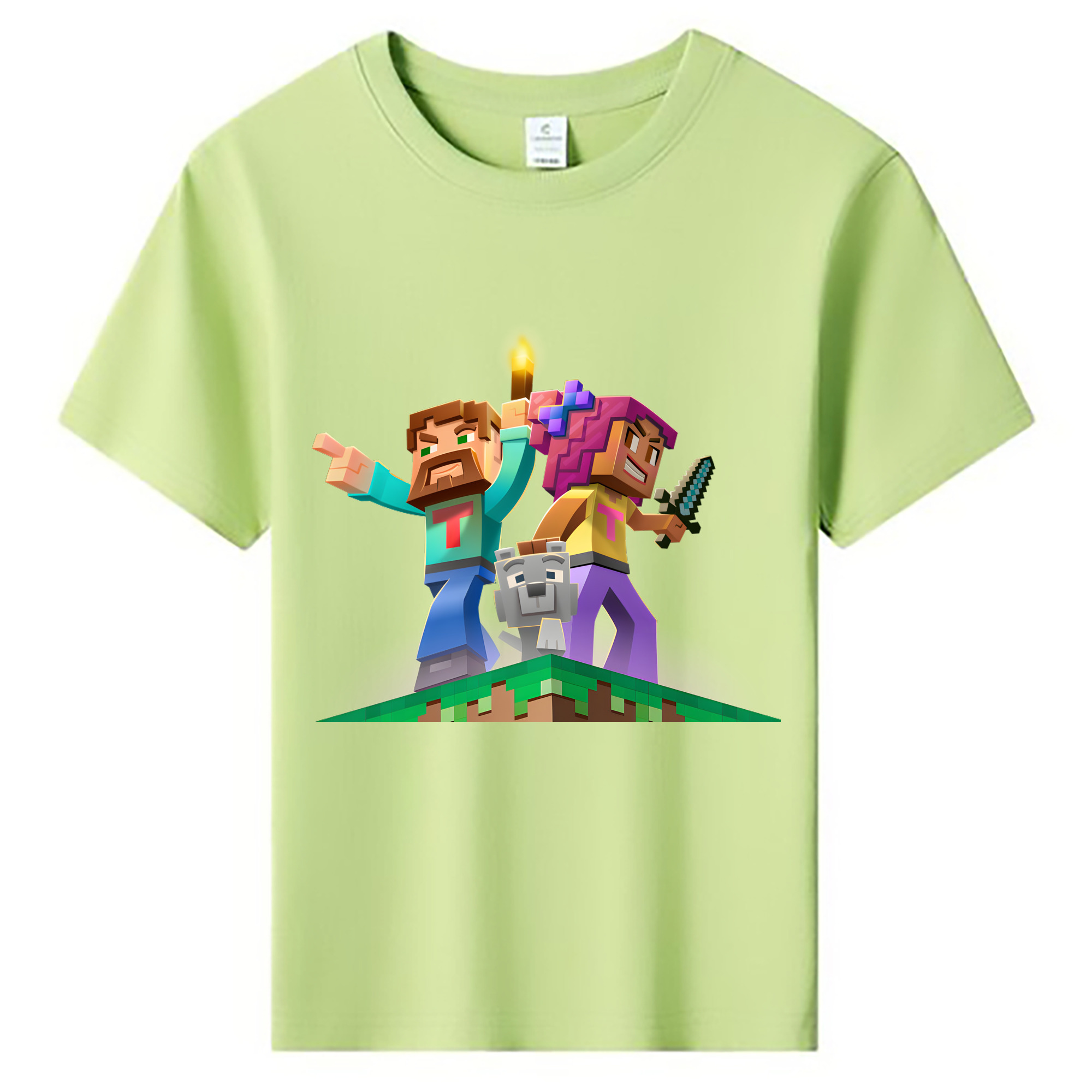 （画像用） マインクラフト ブロックの世界 Minecraft MC Block world 綿100％キッズTシャツ（フロントプリント）